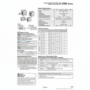 Pièces pneumatiques compactes de cylindre CQSB12-10SM de SMC Pneumatics - Product Image 1