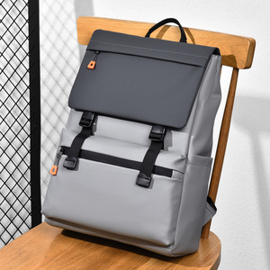Laptop <b>Backpack</b> <b>Large</b> Capacity 15.6 Inches Business Travel Men's Casual Gray Solid Color Shoulder Bag - Product Image 3