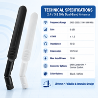 Antenne WiFi pliable double bande 6dBi 2,4 GHz 5,8 GHz SMA Mâle RP-SMA Mâle Noir Blanc pour Routeur Passerelle