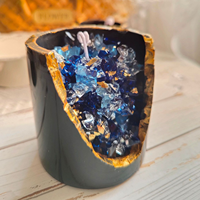 Bougie parfumée en cire de gel en forme de pierre de cristal avec feuille d'or et coquille en cire d'abeille de soja pour la décoration de la maison et les cadeaux