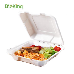 BioKing環境にやさしい8 "Clamshell <span class=keywords><strong>3</strong></span>コンパートメントボックス使い捨てMFPPヒンジ付きバガスは、レストランDDP USA/アメリカ用コンテナを取り出します - Product Image 4