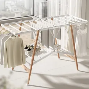Easy Storage Luxury Foldable Gullwing Laundry Rack Collapsible Space-Saving Aluminum Clothes Drying Rack For Indoor Use