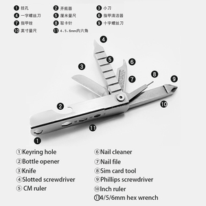 Tournevis multifonction <span class=keywords><strong>9</strong></span>-en-1, outil de survie d'urgence multifonctionnel pour l'extérieur, outil de poche portable, petit outil EDC, logo OEM - Product Image 5