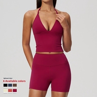 Tenue de yoga mode, coupe ajustée, décolleté plongeant, dos nu, taille haute, effet ventre plat, pour exercices en extérieur