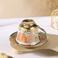 Service à thé en porcelaine chinoise exquise, tasse à café, assiette, motif floral imprimé, poignée dorée, 250 ml, écologique, logo personnalisé, luxe élégant