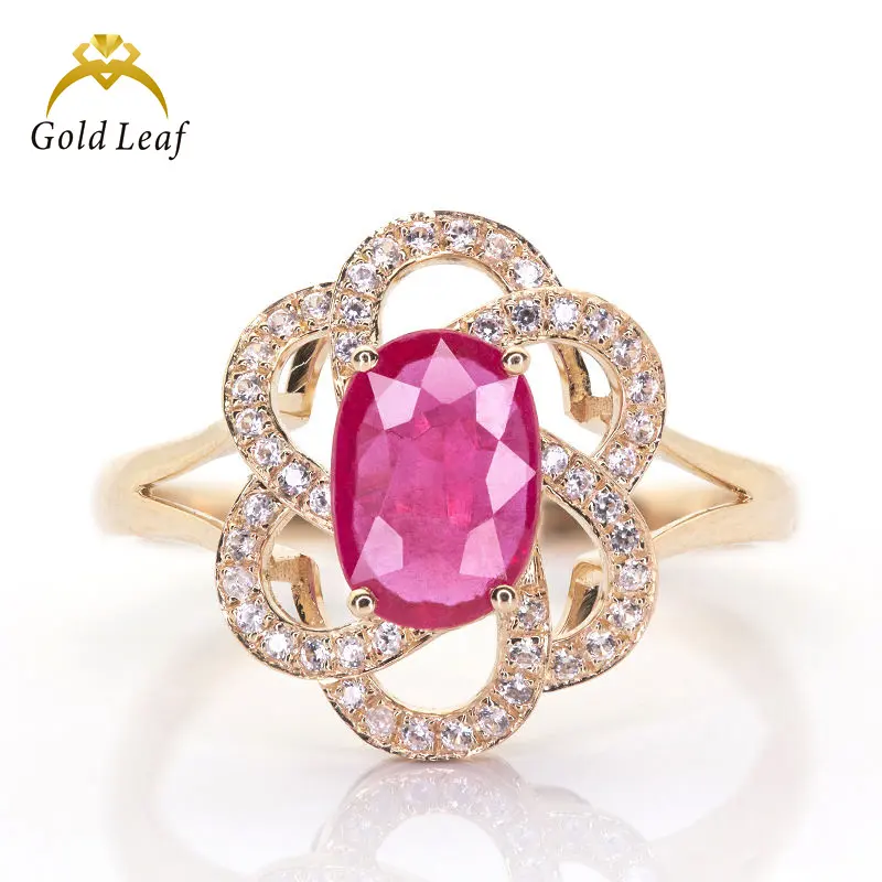 Goldleaf jewelry Natural ruby 9K 10K 14K 18K engagement ring custom size acceptable women wedding jewelry Natural ruby ring
