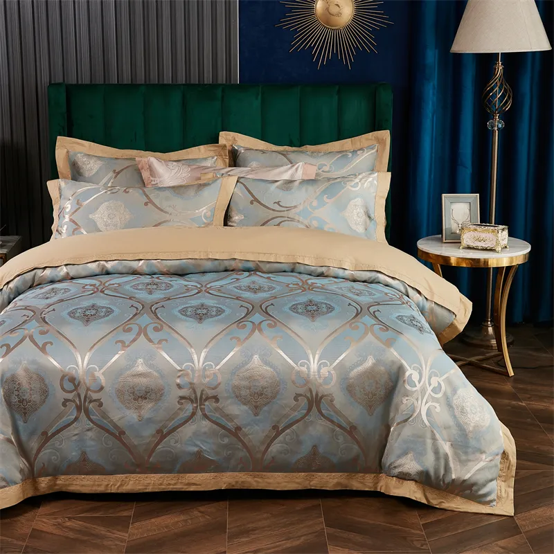 new cotton 60s silk jacquard sateen jacquard 4pcs bed sheet quilt cover pillowcase bedding set