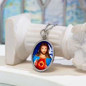 GIVELUCK Ciondolo a Cuore di Gesù in Acciaio Inossidabile per Donna, Regalo Religioso per Matrimonio, Fidanzamento, Anniversario - Product Image 1
