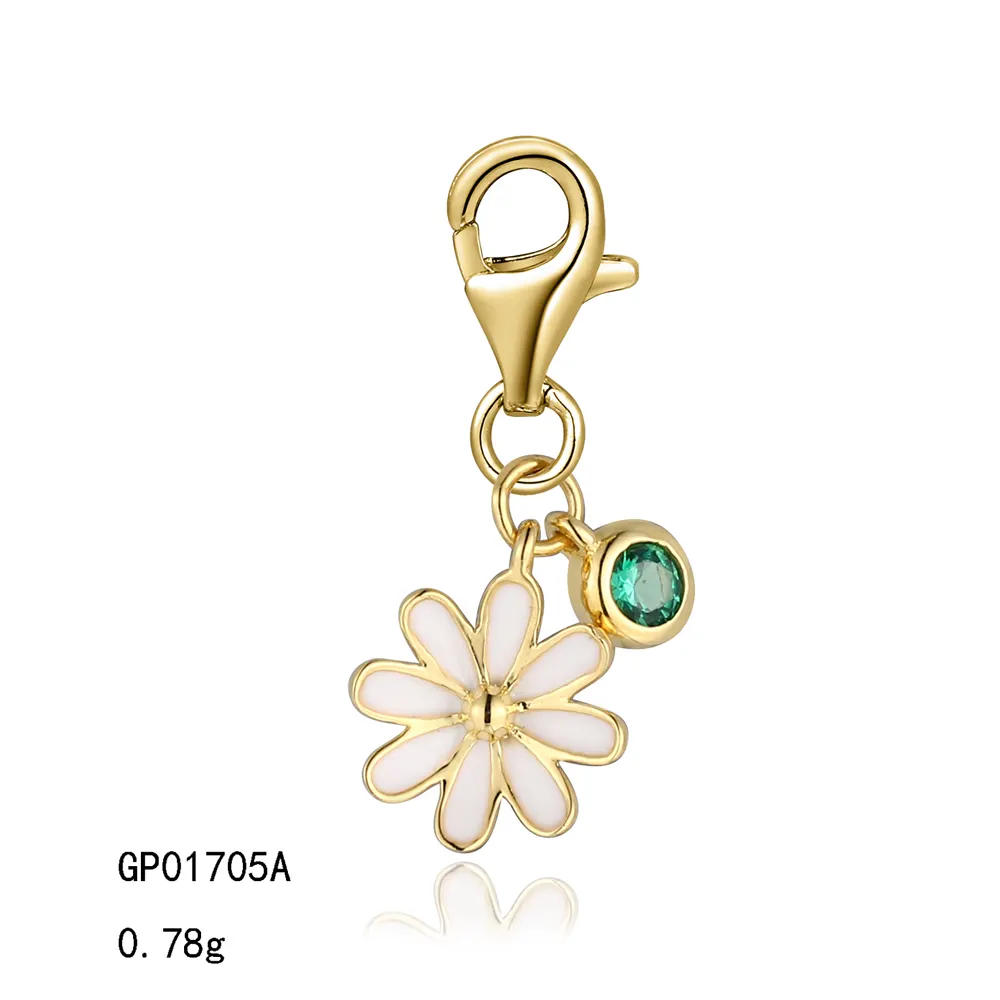 Grace Daisy Flower Nano Crystal Resin Gold Plated Mini Sterling Silver Flower Charm