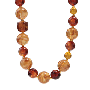 תכשיטי מסיבה וינטג' סתיו חורף שרשרת ענבר שקופה צהוב-חום אקריליק עגול חרוזים שרשרת מתנה - Product Image 2