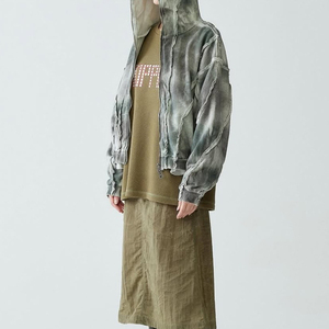 Sudadera con capucha corta Y2K personalizada de algodón con lavado ácido, estilo casual, desgastada, holgada, vintage, con estampado de camuflaje de pato, con cremallera completa, para venta al por mayor - Product Image 5