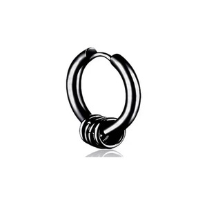Boucles d'oreilles créoles en acier inoxydable PVD 18 carats avec 3 anneaux |   Couleurs arc-en-ciel argent, or, noir |   Bijoux de piercing unisexe à charnière - Product Image 3