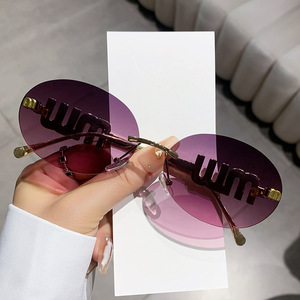 Miao Family Frameless Cut Edge <b>Sunglasses</b> UV400 Black Unisex PC Lens European American Style - Product Image 4