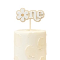 ECCOBELLA Décoration de gâteau réutilisable en acrylique double couche imprimée UV, motif marguerite adorable, pour anniversaire de bébé