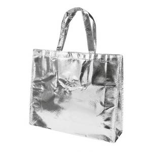 Bolso tote plateado brillante para mujer, bolso de compras, ligero y reutilizable - Product Image 1