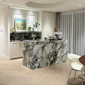 Piano di Lavoro per Isola <span class=keywords><strong>Cucina</strong></span> in Ardesia Verde Acqua di <span class=keywords><strong>Lago</strong></span>, Tavolo Rettangolare Verde Tiffany, Mobili in Pietra Verde Brasiliana, Stile Moderno Minimalista - Product Image 2