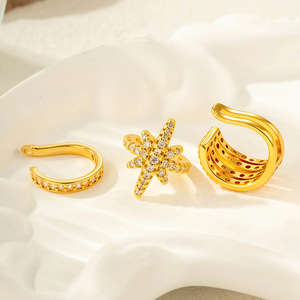 HENGSEN Nuovo Arrivo <span class=keywords><strong>Orecchino</strong></span> a Clip Regolabile in Oro e Argento con Zirconi CZ, Gioiello Non Forante per Conchiglia, <span class=keywords><strong>Trago</strong></span>, Elica - Product Image 4