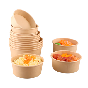 Bol en papier blanc rond jetable de 1000 ml et 1300 ml avec couvercle pour salades et plats à emporter - Product Image 6