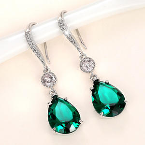 Boucles d'oreilles en cristal vert E2505, en argent 925, en forme de goutte d'eau, bijoux de mariage pour femmes, Style classique - Product Image 3