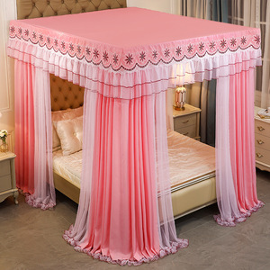 Mosquitera rectangular de doble capa y doble poste con tres puertas, cortina de cama de verano, mosquitera de suelo a techo, con encaje bordado estilo princesa - Product Image 5