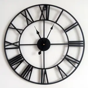 अमेरिकी शैली की 80 सेमी गोल धातु की दीवार घड़ी, रोमन अंक वाली हॉट सेल विंटेज बड़ी घड़ी, घर की सजावट के लिए
