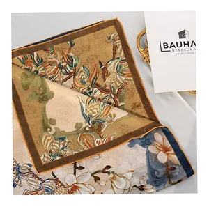 High Grade Double Sided Two-color Jacquard Antique Style 100% Silk Hand-hemmed Scarf Shawl Manufacturer Custom Logo Design