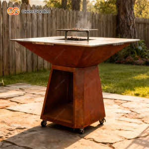 Modern Corten Steel <b>Round</b> BBQ <b>Fire</b> <b>Pit</b> Grill with Natural Rust Finish Outdoor Firewood Burning for Garden Use - Product Image 4