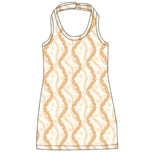 Vestito Estivo Casual per Bambine, Abito a Pezzo Unico con Cinturino al Collo, Motivo Tie-dye a Righe Floreali Turchesi, Senza Maniche, Corto - Product Image 4
