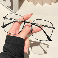 Gafas Transparentes Anti-Luz Azul de Moda para Mujer 2025, Montura Cuadrada Grande Estilo Vogue, Gafas de Computadora con Decoración de Perlas