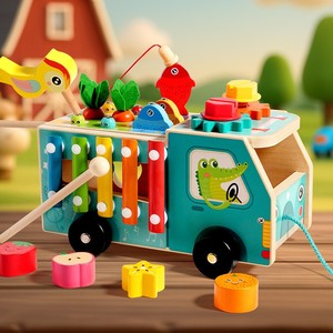 Giocattoli in Legno a Tema Fattoria: Carretto Multifunzionale con Animali e Colori Assortiti per Bambini - Product Image 6