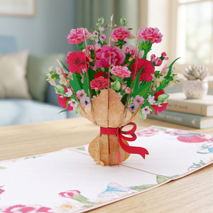 Meilleure Vente : Bouquet de Carnations 3D Artisanales en Papier, Carte Pop-up Tendance, Design Personnalisé, Artisanat du Vietnam, Viet-craft - Product Image 1