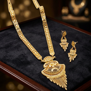 ชุดสร้อยคอยาวทองชุบ 14K 18K 24K ขายส่ง, ชุดเครื่องประดับแฟชั่น, ชุดเครื่องประดับลายดอกไม้ทองเหลืองชุบทอง - Product Image 4