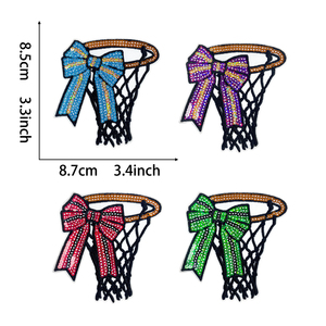 Pailletten-Basketballkorb-Schleifen-Aufnäher, Coquette Gameday Bügelbilder für Basketballmütter, Stickapplikationen für Taschen und Jacken - Product Image 4