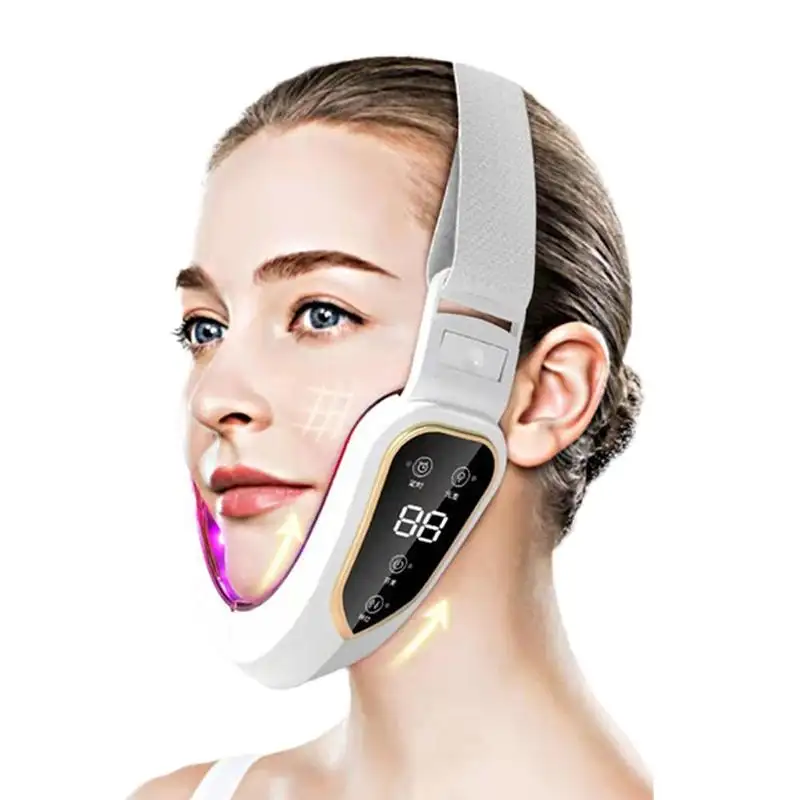 KKS יפה מוצר הרם פנים מכשיר כפול סנטר V פנים בצורת הלחי מעלית LED פוטון טיפול פנים הרזיה רטט לעיסוי