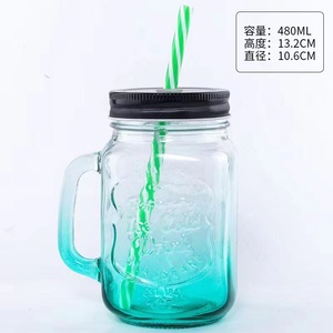 손잡이가있는 메이슨 항아리 머그잔 구식 유리 병 주스 음료 투명 유리 물병 커버 밀짚 음료 용기 컵 - Product Image 3