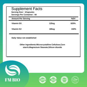 Cápsulas de Vitamina D3 + K2 OEM/OD, 60 Cápsulas - Promueve la Absorción de Calcio, Apoya la Salud de los Huesos y el <span class=keywords><strong>Sistema</strong></span> Inmunitario Suplemento - Product Image 5