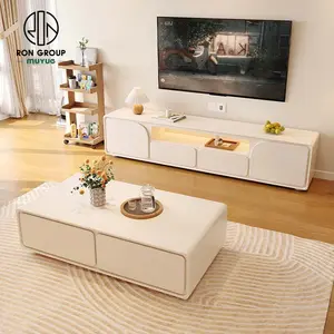 Meuble tv en bois avec tiroirs et lumière led, meuble de salon moderne de haute qualité