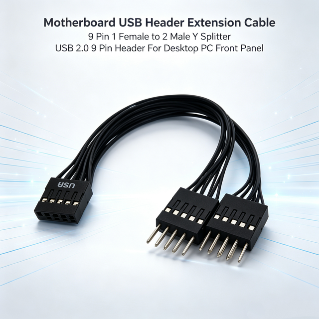 Internal USB 2.0 9 Pin Header Extension Cable Dual Port 1 Female to 2 Male Y Splitter Adapter Black Motherboard 10CM Front Panel