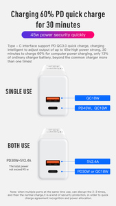 Mini Cargador de Pared USB de 45 W Tipo C PD, Juego Completo para Samsung iPhone, Cargador Rápido Gan de 45 W USB-C PD 3.1 QC PPS - Product Image 2