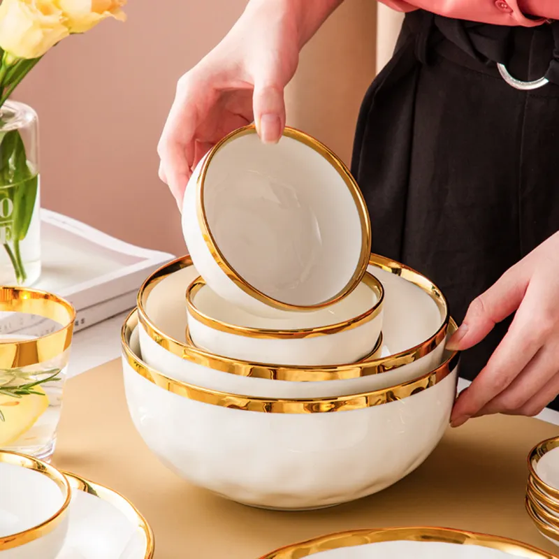 Nordic Wit Keramisch Bord Porseleinen Serviesgoed Gouden Rand Hotel Diner Set