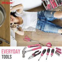 Kit de herramientas manuales de bricolaje para el hogar y la Oficina de color rosa esencial para damas, reparaciones básicas para el hogar con estuche rígido compatible con OEM ODM, 42 piezas