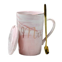 Ensemble de tasses à café en céramique créatives modernes, rose et gris, pour couple, cadeau de mariage, tasses à café en céramique marbrée avec couvercle et cuillère