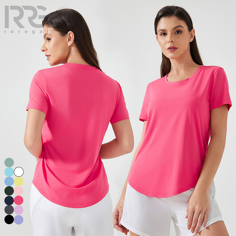 Roregal New Lightweight Breathable Quick Drying Loose Fit Sports Top Fitness Short Sleeved Yoga T-Shirt