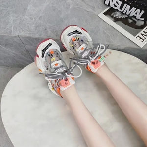 Logo personnalisé arc-en-ciel grosses baskets femmes bout rond à <span class=keywords><strong>lacets</strong></span> couleurs mélangées plate-forme dame chaussures à semelles <span class=keywords><strong>compensées</strong></span> décontractées - Product Image 2