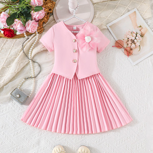 Elegante Completo per Ragazze 2026: Giacca a Maniche Corte e Gonna Lunga Plissettata, Abito per Feste di Compleanno, Abbigliamento per Bambine - Product Image 3