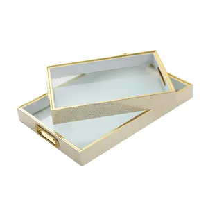 High Quality Oval Crystal Wooden Serving Wood Glass Trays for Bathroom Cosmetics Magazine Breakfast Tea Storage Home Decor