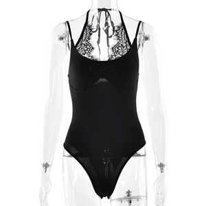 Camisole en dentelle pour femme, décolleté plongeant, fine, très élastique, ajustée, sous-vêtement, couleur unie, en polyester - Product Image 5