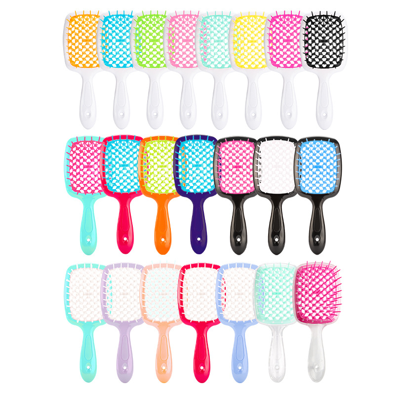 Échantillon gratuit peigne à cheveux en plastique évidé brosse à cheveux de massage du cuir chevelu brosse à cheveux humide et sèche évent démêlant brosse à cheveux bouclés