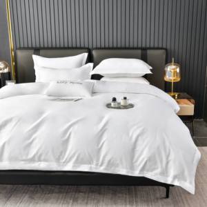 Parure de lit 4 pièces en coton satiné blanc uni, qualité hôtel 5 étoiles, douce, durable et <span class=keywords><strong>infroissable</strong></span>, comprenant une <span class=keywords><strong>housse</strong></span> de <span class=keywords><strong>couette</strong></span> et des taies d'oreiller - Product Image 5