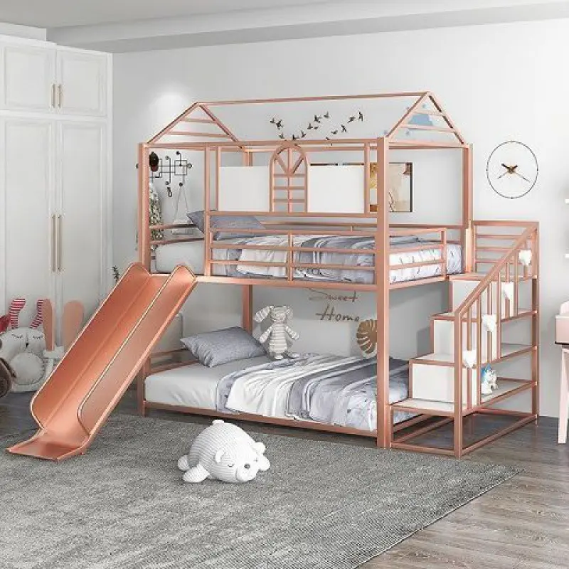 Bunk Children Loft Bed Bedroom Furniture Customized Kids Bed Modern Girls Bed With Slide Hot Sale Best Selling Wooden